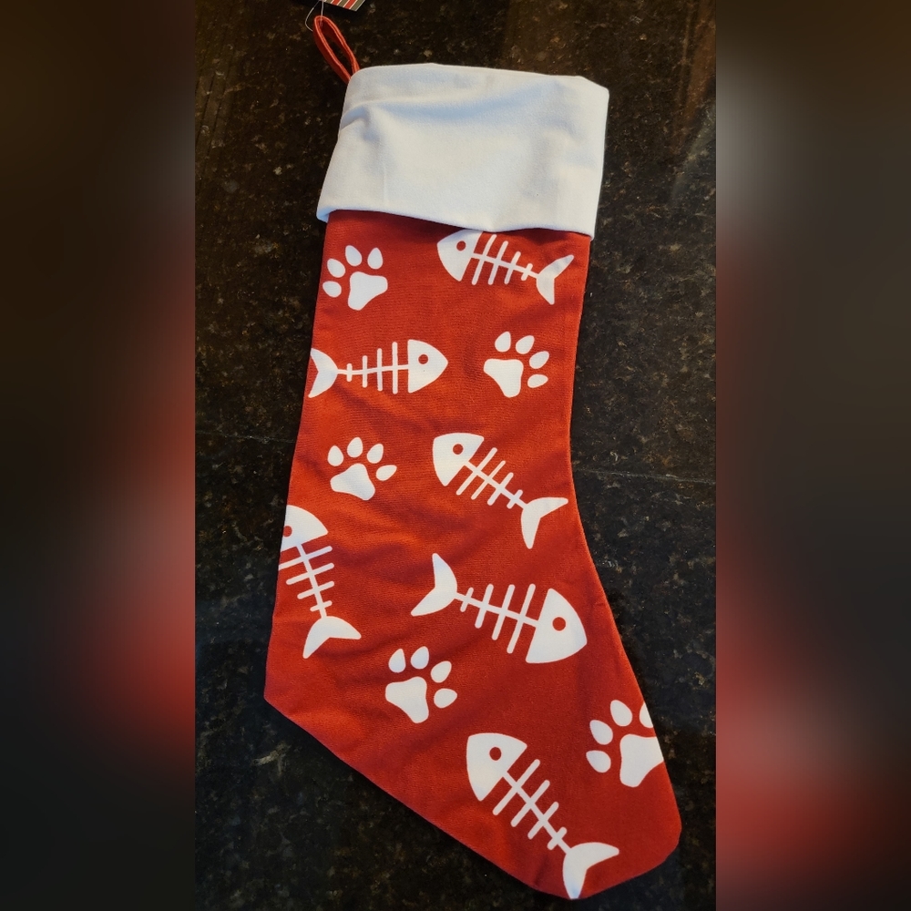 Olivia's Room Felix Fish Bones faux velvet Christmas stocking New